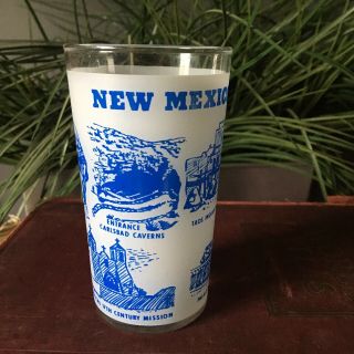 Vintage Frosted Federal Glass Blue Mexico Indians State Souvenir Drinking