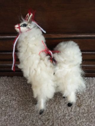 Vintage Small Llama Alpaca Figurine Plush Stuffed Toy Peru With Fur