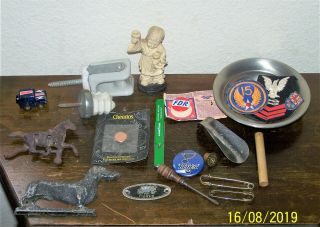 Vintage Junk Drawer Items - Insignia,  Advertising,  Insulators,  Pewter,  Fdr,  More