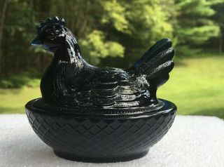 Vintage Midnight Blue Degenhart Glass Miniature Hen On Nest 3 "