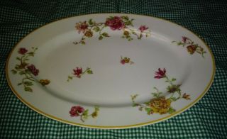 Vtg Haviland Limoges Alsace 11 " Oval Serving Platter Pink Yellow Flowers Exc