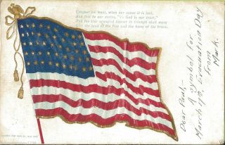 1906 Vintage Embossed American Flag Postcard Posted 3/17/06 " Evacuation Day "
