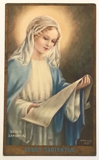Sedes Sapientiae (seat Of Wisdom),  Vintage Holy Devotional Card