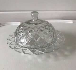 Vintage Glass Butter Dish With Lid,  Depression Glass,  Waterford Waffle Pattern