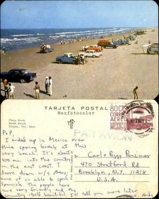 Mexico 1943 Tuxpan,  Ver North Beach Chrome Postcard 80cts Stamp Vintage Post Card