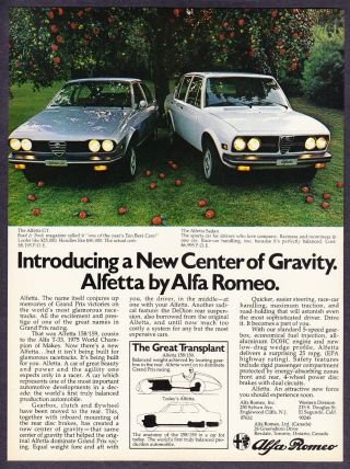 1976 Alfa Romeo Alfetta Gt & Sedan Photo " Beauty & Power " Vintage Print Ad