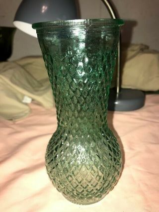 Vintage Green Teal Glass Vase.  Very Unique And Pretty