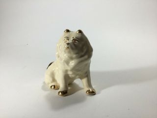 Vintage Ceramic Chow Shar Pei Dog Figurine Chowchow 3” White Gilt Crazed
