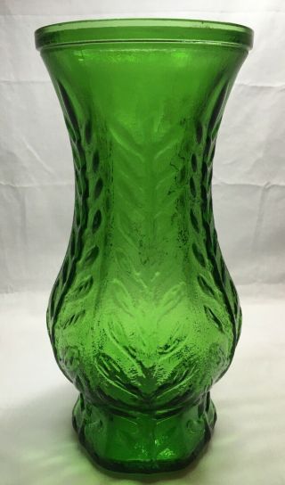 Vintage Ftd Green Glass Flower Vase Leaf Design 10 " Tall Centerpiece (1978)