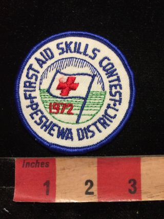 Vtg 1972 Peshewa District First Aid Skills Contest Red Cross Flag Bsa Patch 86g