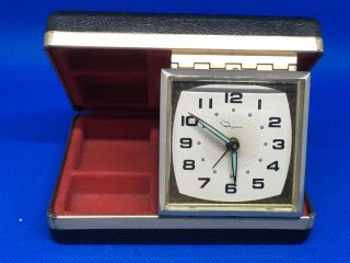 Vintage Ingraham Luminous Travel Alarm Clock With Jewelry Compartments Box Foldi