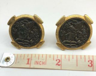 Vintage Coin/Button Clip - On Earrings Bronze & Brass tone metal MEDUSA HEAD Snake 2