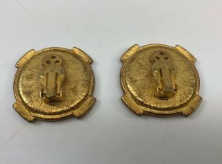 Vintage Coin/Button Clip - On Earrings Bronze & Brass tone metal MEDUSA HEAD Snake 3