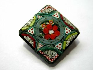 Antique Italian Mosaic Micro Bead Brooch Pin 1 " Square Made In Italy
