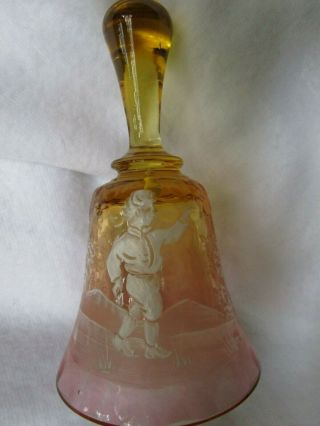 Vintage Crystal Yellow To Pink Glass Mary Gregory Hand Painted Bell (large)