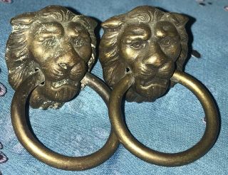 Antique Brass Lion Head Drawer Knobs Small Vintage Drawer Handles W/ Metal Ring