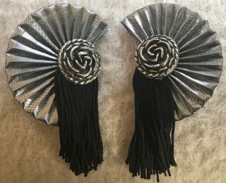 Vintage 80’s 1980’s Statement Fabric Fan & Tassel Earrings