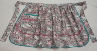 Vintage Retro Cotton Half Apron Pink & Green Pattern 1950s