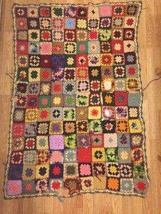 Vintage Crochet Granny Square Afghan 41 " X55 " With Damage Squares.  Dyi Crafting