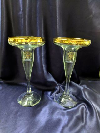 Vintage Circle Glass Gold Rim Taper Candle Holders Turkey Pasabahce