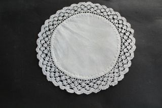 Vintage White Round Doily With Crochet Edge.