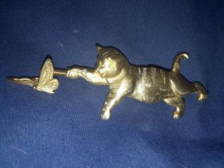 Vintage Signed Jj Tiger Cat Chasing Butterfly Brooch/ Pin