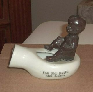 Vintage Black Americana Ashtray Little Boy On Bedpan Humor Ceramic Figurine