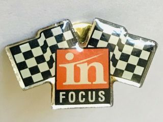 In Focus Motor Racing Finish Line Checkered Flags Pin Badge Rare Vintage (a6)