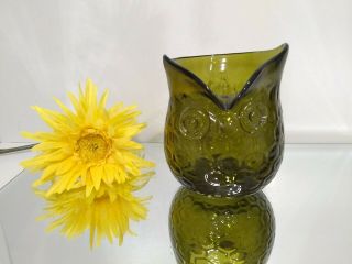 Vintage Mid Century Modern Blenko Green Glass Honeycomb Owl Creamer