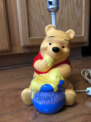 Vintage Disney Winnie The Pooh Ceramic Table Lamp Bear Honey Pot Nursery & Kids
