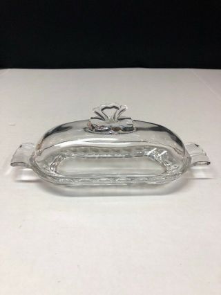 Vintage Butter Dish,  Clear Glass With Domed Lid & Handles