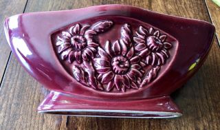 Vintage Red Wing Pottery Oval Planter Burgundy Red 4” X 4” X 20” B2016