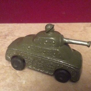Vintage Metal Lead Military Tank 2 1/2 " Good Rubber Tires
