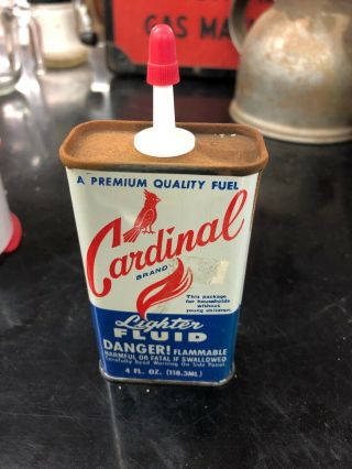 Vintage Cardinal Brand Lighter Fluid 4 Ounce Can Empty.  Graphics.