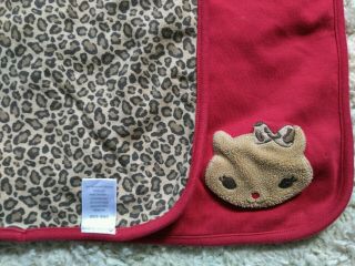 Vtg Gymboree Glamour Kitty Baby Girl Blanket Cotton Cat Leopard Animal Print Red