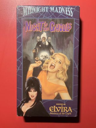 Night Of The Ghouls Elvira Midnight Madness 1990 Rhino Vintage Sci - Fi Vhs Tape