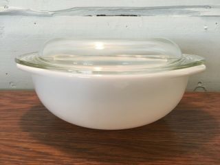 Vintage Pyrex 023 White Round Casserole Dish With Clear Glass Lid 1 1/2 Qt