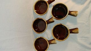 5 Mccoy Brown Drip Glaze Handled Soup Bowls 7050 Mid Century Vintage Pottery