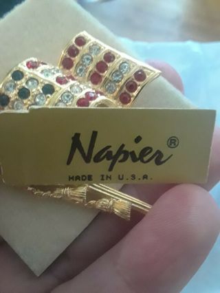 Napier Vintage Waving Flag Pin,  Gold Tone With Rhinestones USO CRISIS FUND MOC 4