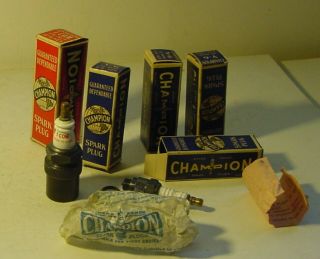 4 Championy - 6 10 Mm 5/8 " Hex 1 Champion Commercial 1 Com Vintage Spark Plugs