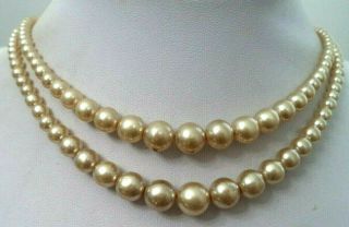 Stunning Vintage Estate Art Deco High End Glass Pearl Bead 16.  5 " Necklace G779z