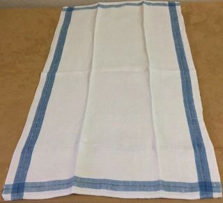 Vintage Kitchen Dish Towel,  All Linen,  Medium Blue Woven Stripes,  R.  H.  Macy’s