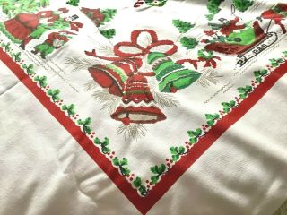 Vtg Retro Christmas Cotton Tablecloth 96 " X58 " Sleighs/ornaments/bells/carolers