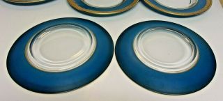 Vintage Elegant Glass Plates with Blue and Gold Encrusted Border Set 6 5