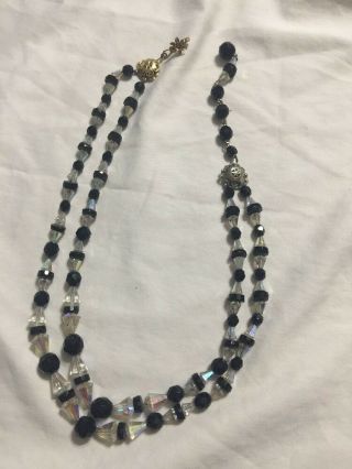 Vintage Crystal Necklace Black And Clear Crystal Beads