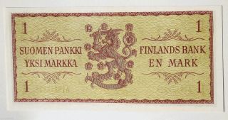 1963 Finland Banknote 1 Markka P98 Note Uncirculated Vintage