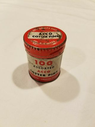 Vintage Acco Cotter Pin Can W/ 48 Cotter Pins