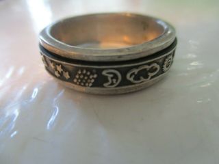 Vintage Sterling Silver Size 12 Ring With Sun,  Star,  Moon Cloud,  Rain And Snow