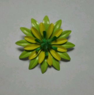 Vintage Enamel Metal Flower Brooch Yellow Green Chartreuse Colorful