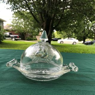 Vintage Jeanette Glass Baltimore Pear Domed Butter Dish With Handles - Clear